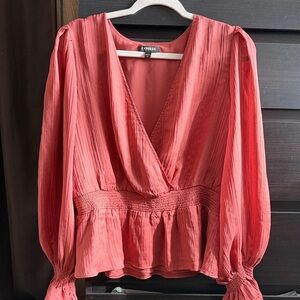 Express Women's Coral V-Neck Blouse